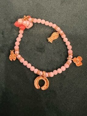 Pink Natural Gem with Real Mother of Pearl Beaded Bracelet 24k Gold plated NWT
